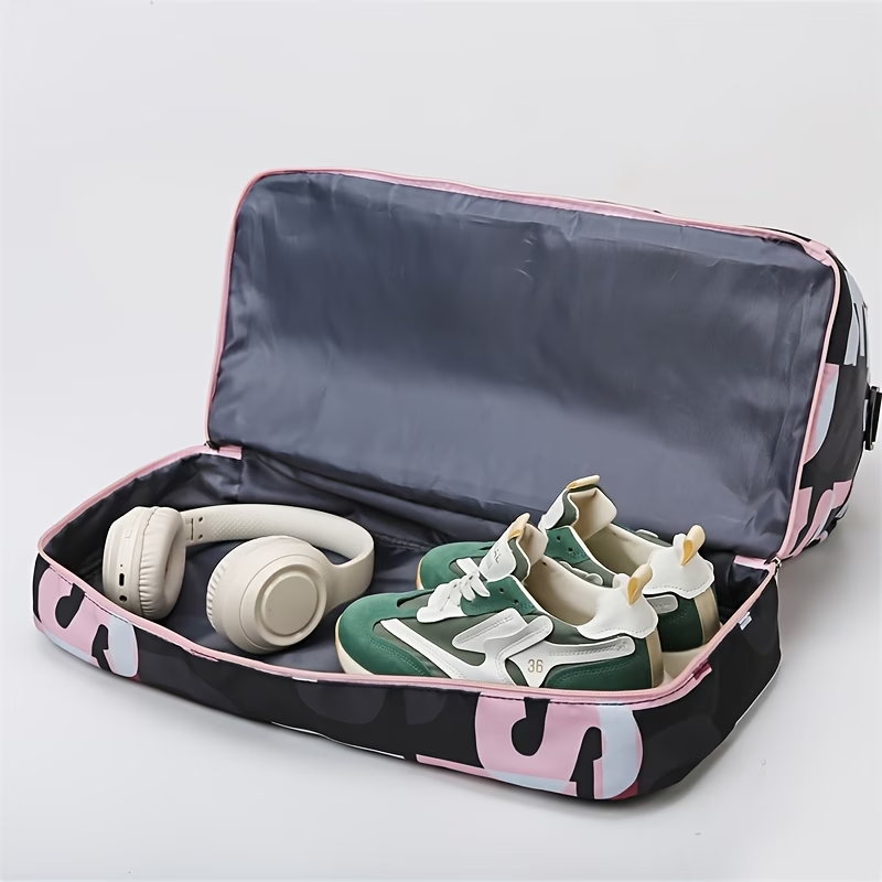 Duffel Bag with Independent Shoe Compartment - Lightweight, Large Capacity, Nylon, Machine Washable - Ideal for Swimming, Vacation, Short Business Trips, Maternity, Student Housing, Boarding, Yoga & Fitness Sessions - Fits Over Suitcase Handle