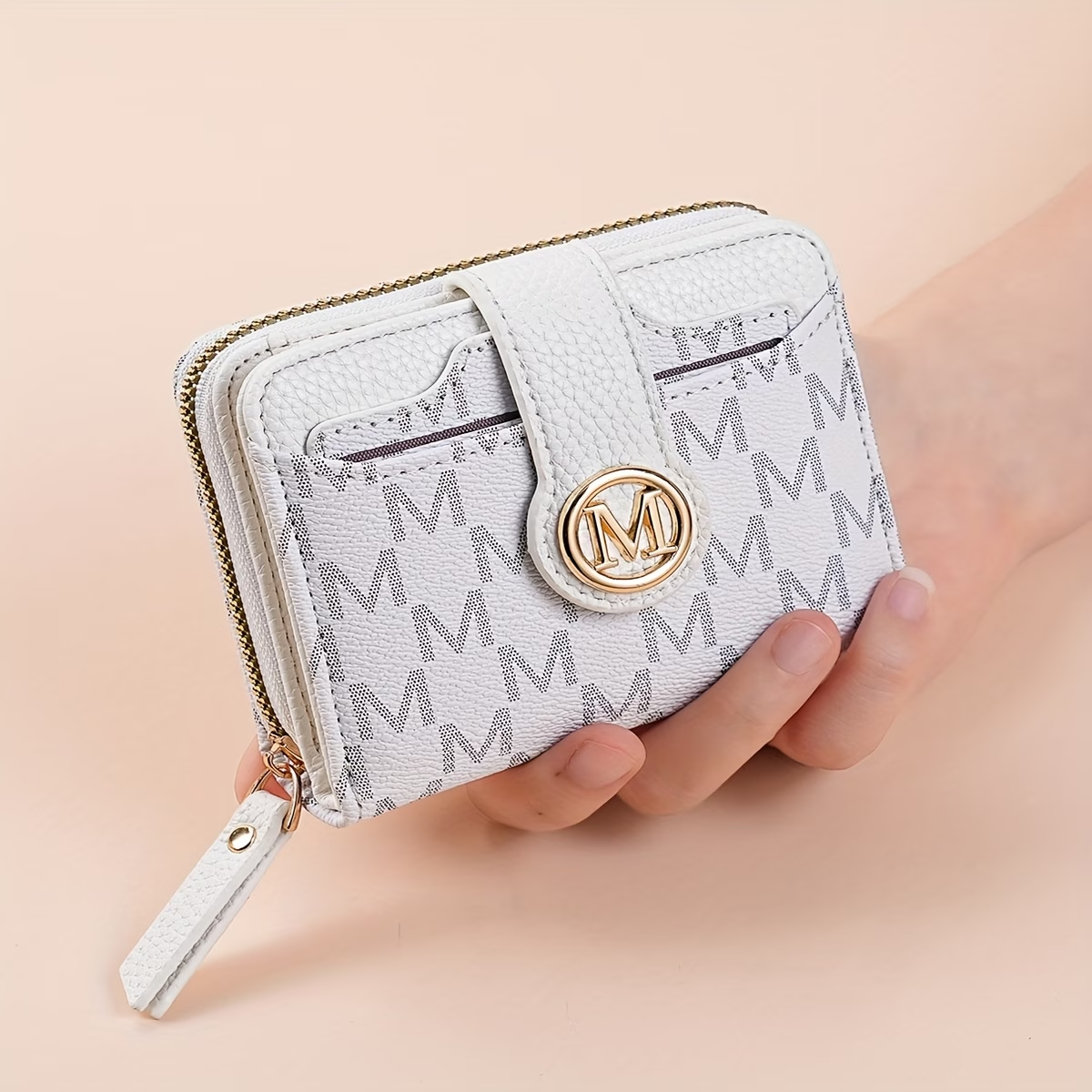 New Lychee Pattern Letter Wallet with Multiple Card Slots and Pockets, Short Compact Women's Bag, Thickened Korean Style Fashionable Vintage Coin Purse for Women