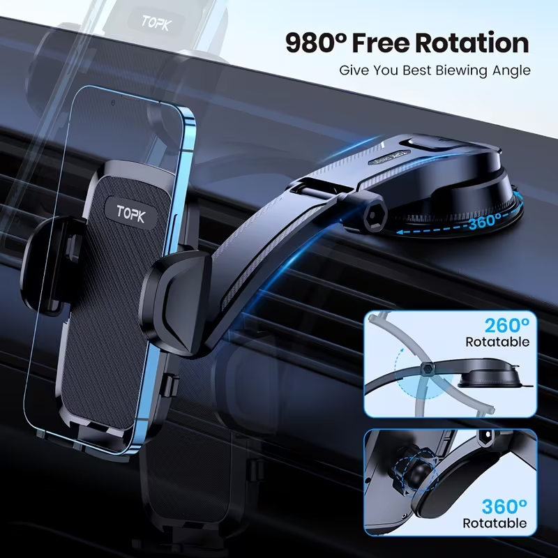 [Upgraded Phone Holder] Upgraded Handsfree Car Phone Holder Mount | Phone Holder for Car Dashboard | Compatible with iPhone Android