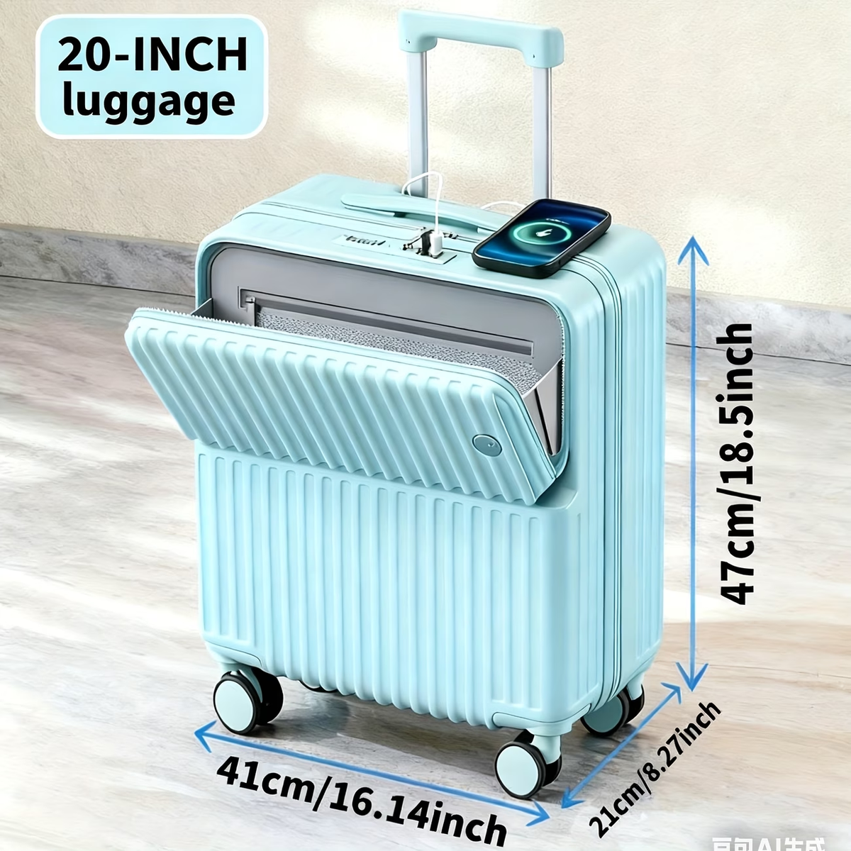 Front-Opening Convenient Small Carry-On Suitcase 20Inch Luggage Rolling Case Multi-Functional Travel Case Lightweight Password Case Small Size