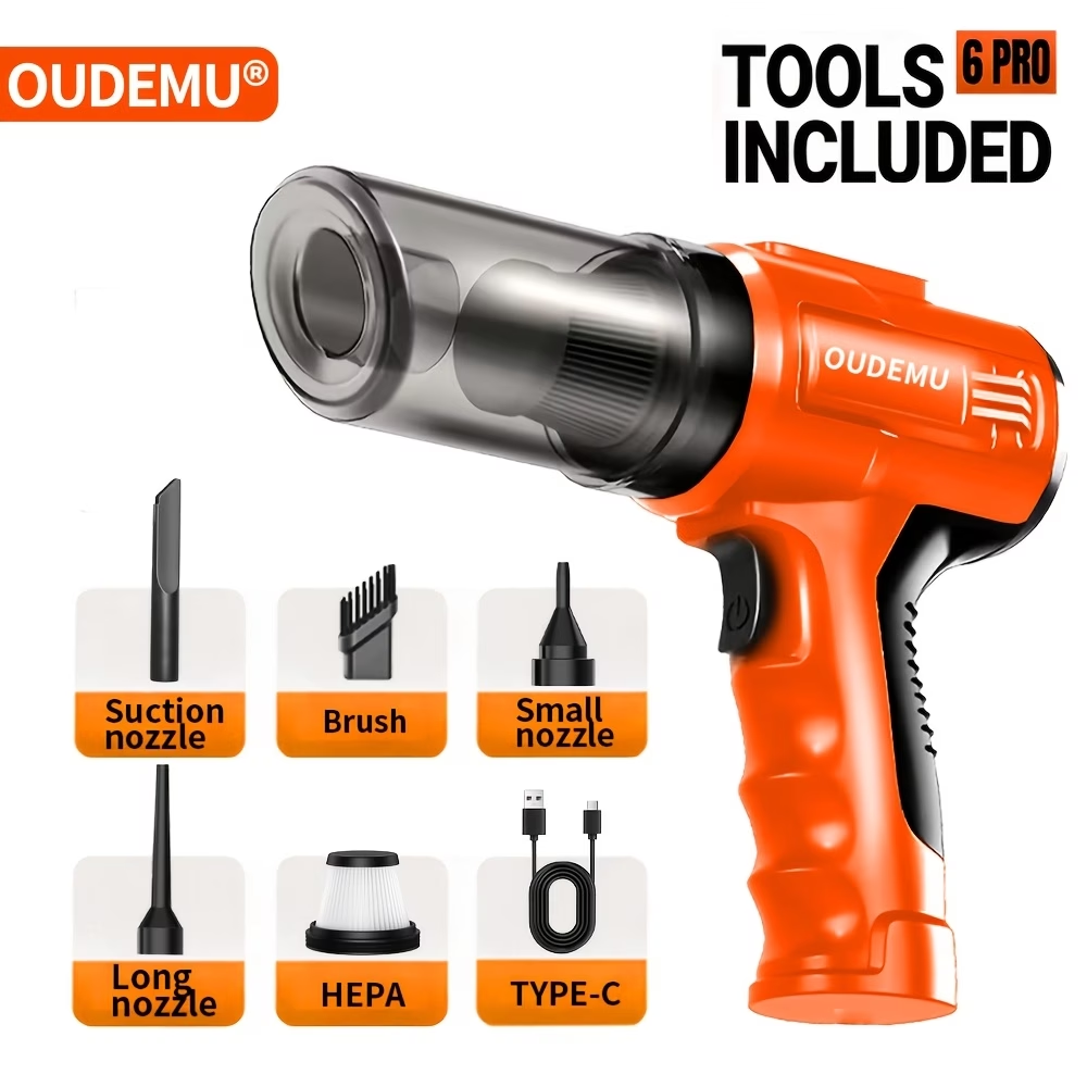 Cordless Handheld Vacuum, Featuring 5Kpa Powerful Suction And a Blowing Function, Compact Mini Vacuum Cleaner with Low Profile And Various Attachments, Ideal for Home, Car, Office, And Outdoor Camping