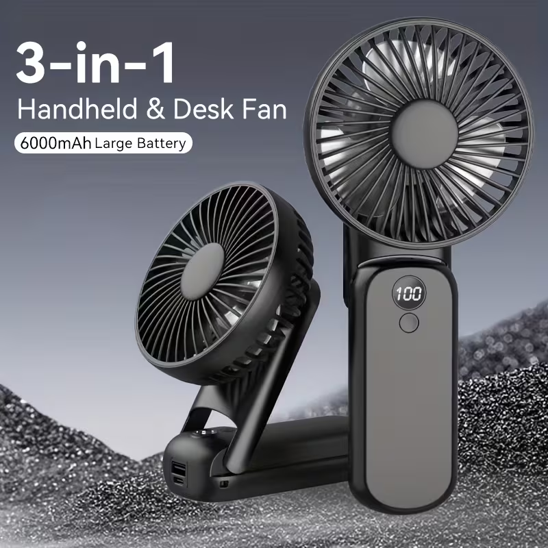 6000mAh Portable Handheld Fan 180° Foldable 5 Speeds Adjustable [6-22h Working Time] USB Rechargeable Small Desk Fan Foldable Personal Cooling Fan for Travel/Summer/Outdoor/Home/Office