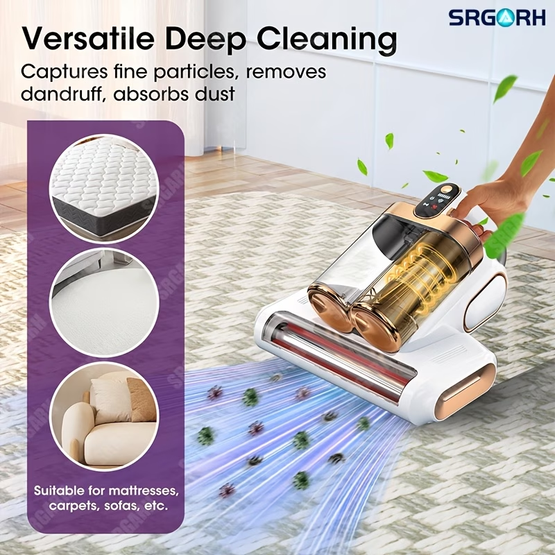 3-minute Fast Charging Cordless Mattress Vacuum Cleaner, 16Kpa Suction Power, 253.7nm UV Light And 80, 000 RPM Sonic Technology, Portable Double Cup Handheld USB Rechargeable, Suitable for Beds, Fabric Sofas, Carpets, Mother's Day Gift