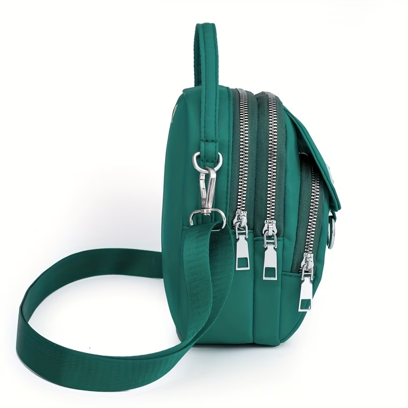 OGEHUAFEE Women'S Light Blue Nylon Shoulder Bag - Casual Mini Crossbody with Adjustable Strap, Multi-Layer, External Headphone Hole, Solid Color, Secure Zip Closure, Small Crossbody Bag