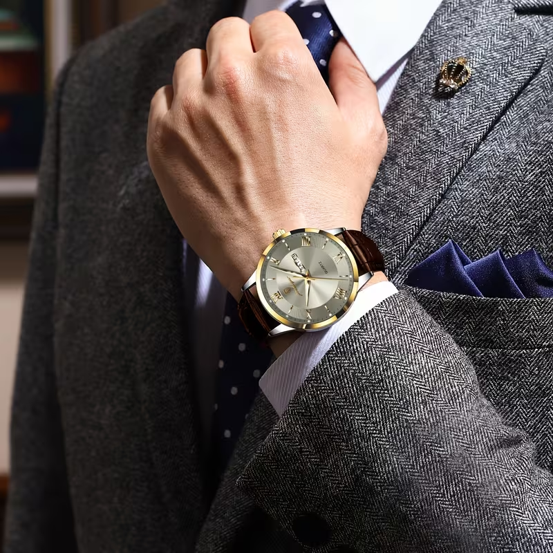 Luxury Business Men's Watch with Luminous Waterproof Calendar, Casual Quartz Men's Wristwatch
