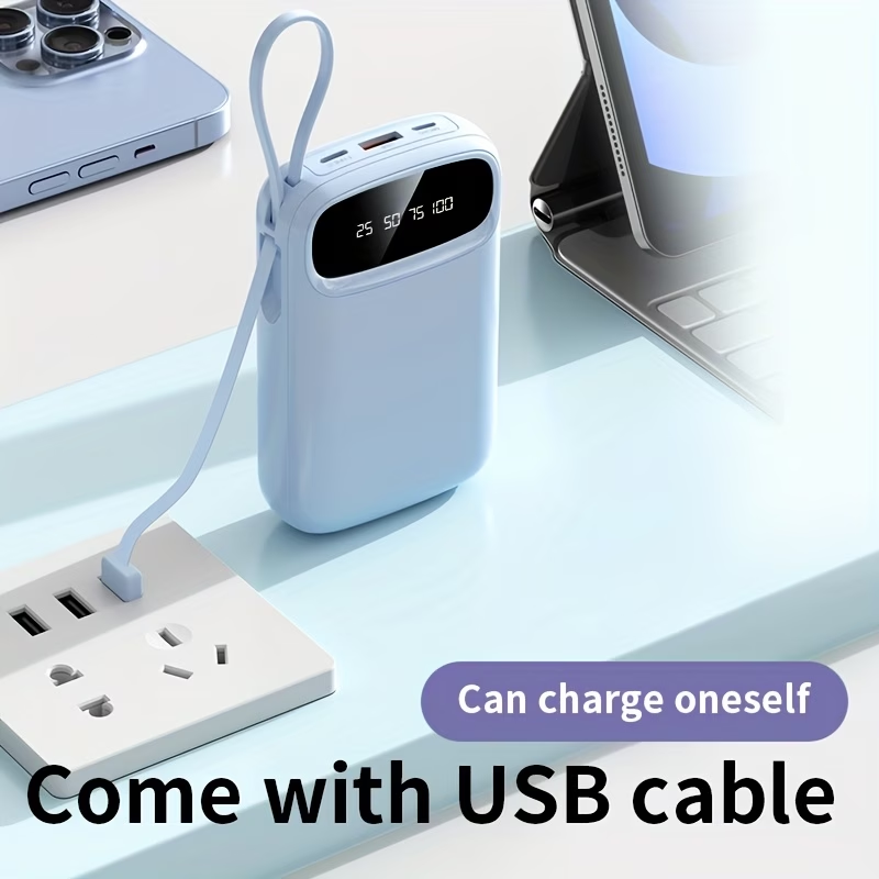 50000mAh Portable Power Bank, Comes With Four Data Cables/lanyard/LED Power Display, Suitable For Fast Charging Of Mobile Phones Such As IPhone/Android And Digital Electronic Products, Outdoor Portable Emergency Power Backup Battery Pack, Gift