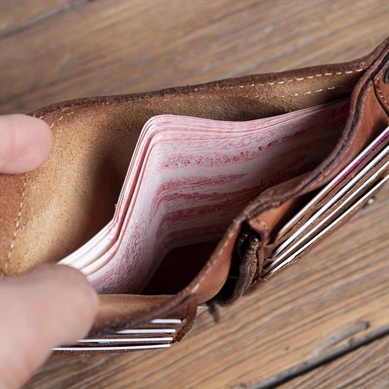 Retro Vegetable Tanned Leather Handmade Wallet Men'S Genuine Leather Zipper Bag Multi-Card Slot First Layer Cowhide Handmade Old Large Capacity