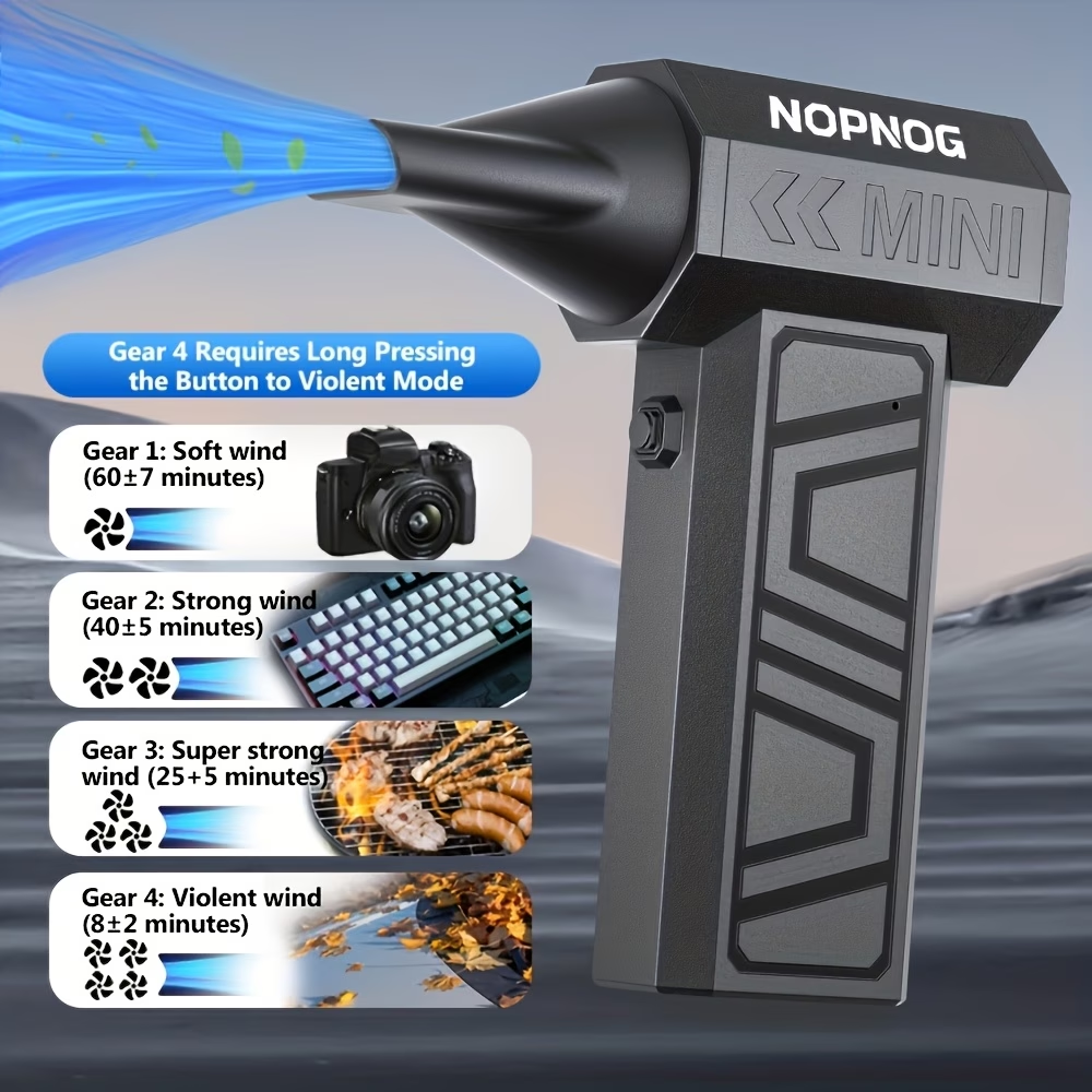 130000RPM Cordless Handheld Vacuum Cleaner | Type-C Charging, Turbo Blower for Car Blowing Snow, Indoor Dust Removal, Rapid Cooling, 4 Gears Adjustable, Portable Jet Fan, ABS Material