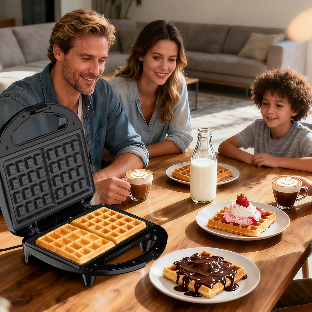 Two-Slice Non-Stick Waffle Maker, Belgian Style with Indicator Lights, Pfoa-Free, Ideal for Breakfast And Snacks, 750 Watts