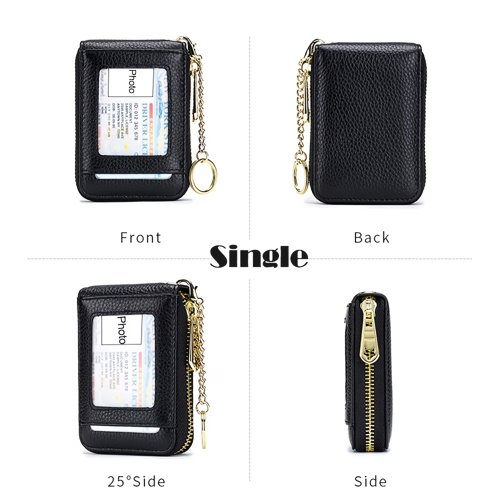 RFID Credit Card Holder, Casual Multi-compartment Wallet, Simple Zip Around Card Case