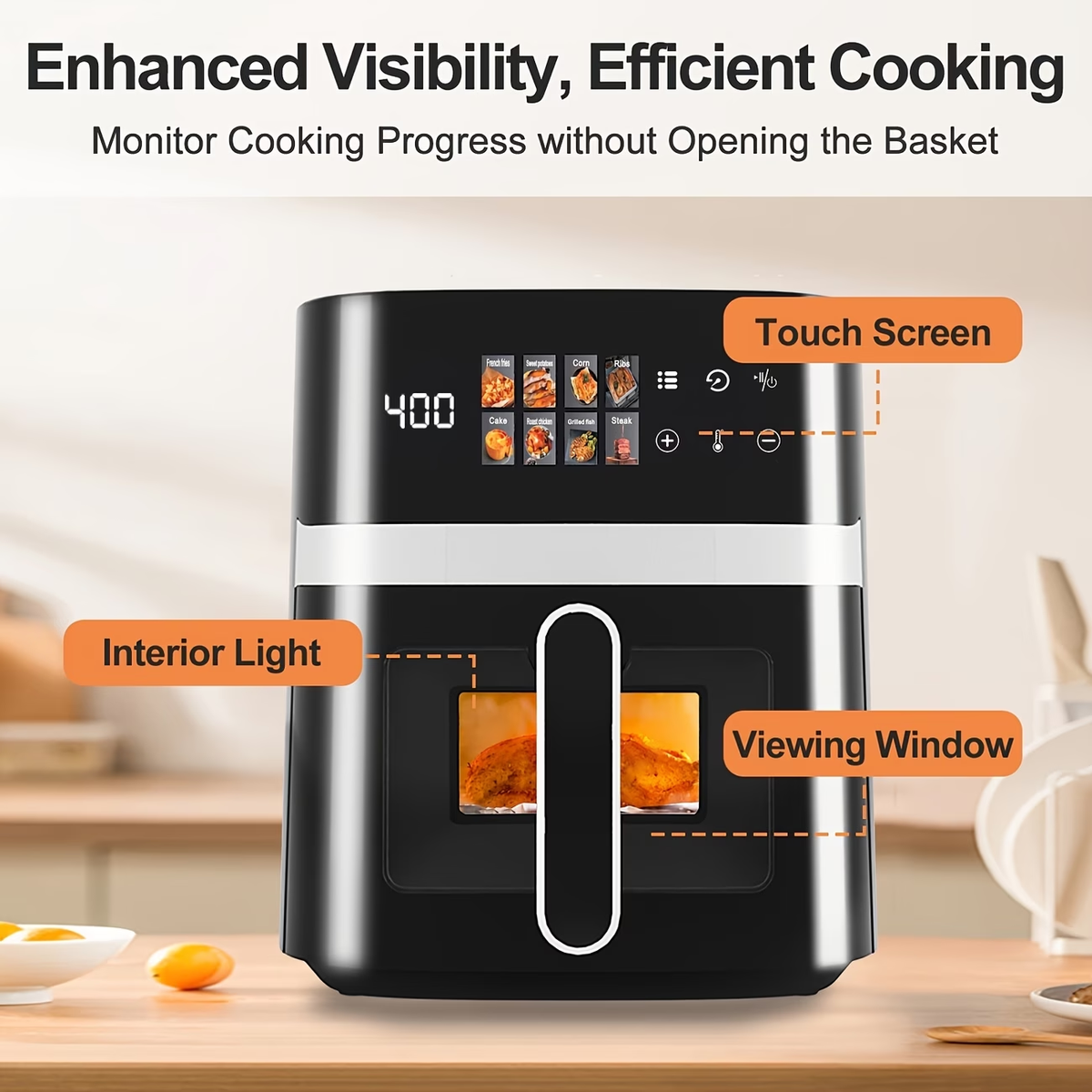 6QT Air Fryer with Multi Function, Visible Window, LED Digital Touchscreen, Warm, Broil, Toast, Bake, Air Fry, Oil-Free, Non-Stick Basket, Easy to Clean, 5QT Large Capacity, Perfect for Countertop, Healthy Cooking