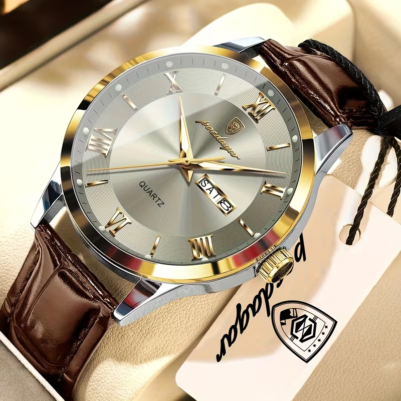 Luxury Business Men's Watch with Luminous Waterproof Calendar, Casual Quartz Men's Wristwatch