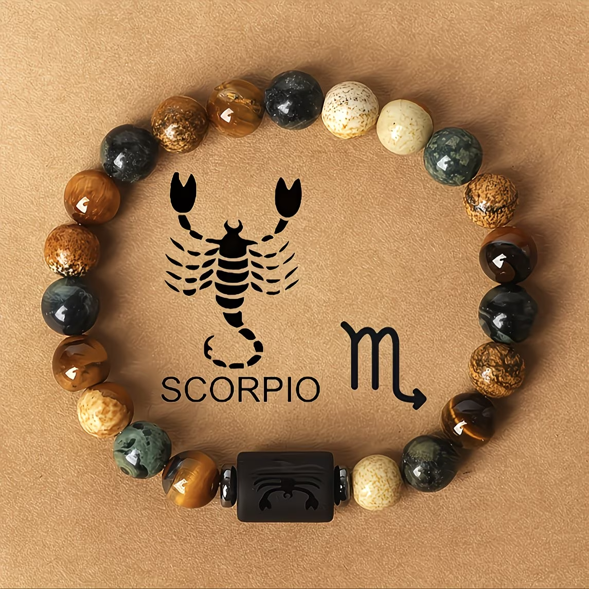 1pc 12 Constellations Zodiac Natural Stone Beaded Twelve Constellations Tiger Eye Stone Picture Stone Birthday Gift Valentine'S Day Gift Zodiac 19Cm/7.48Inch