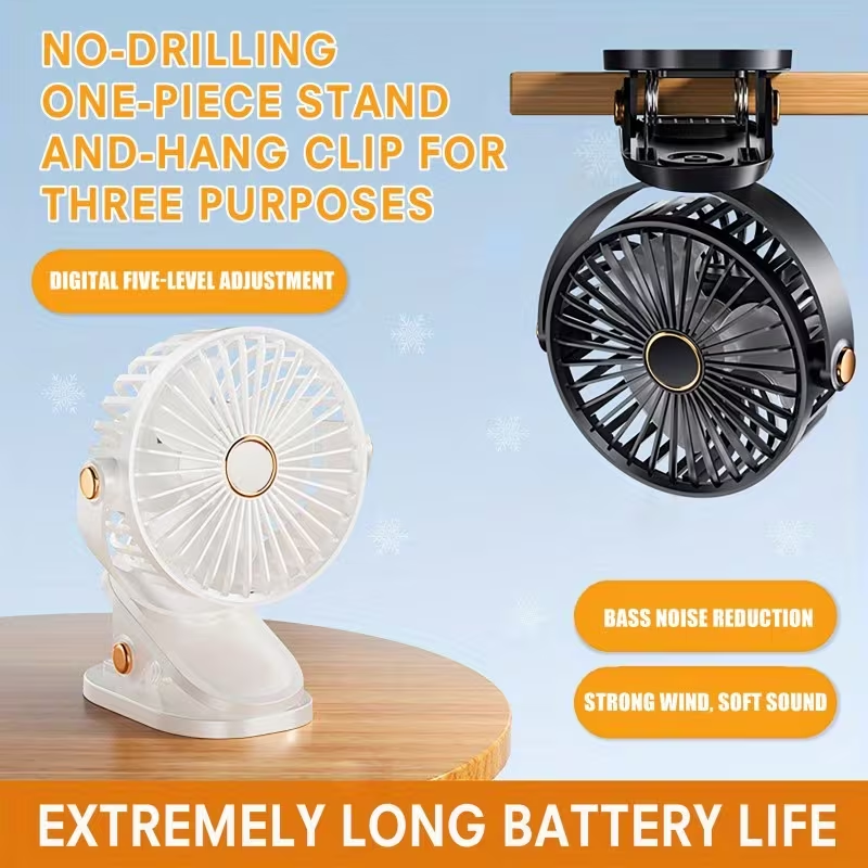 Summer USB Charging Portable Fan, Can Be Clipped, Stood, Or Hung, 4 Colors Optional, 5 Wind Speed Levels Adjustable, Multi-Angle Adjustable, Comfortable Cooling, Detachable And Washable, Suitable for Home, Office, Outdoor, Dormitory, Gift Giving