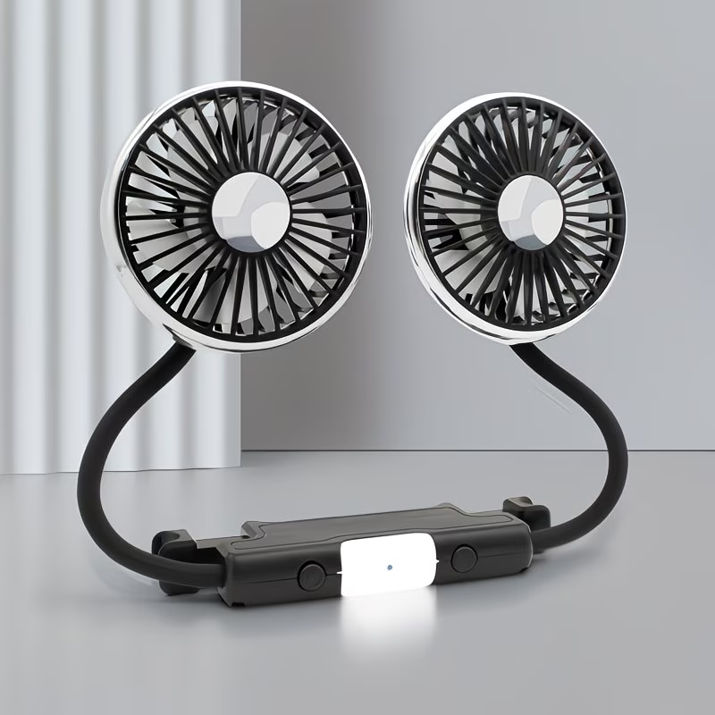 Usb-Powered Cooling Fan for The Back Seat of Your Car, Featuring Two Separate Heads That Can Rotate 360°, Designed for Quiet Ventilation in Sedans, Suvs, Rvs, Trucks, And
