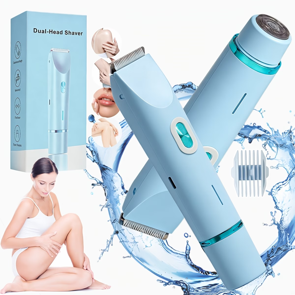 2-in-1 Pink Dual Head Bikini Trimmer For Women Electric Shaver For Wet & Dry Use Body Hair Remover For Bikini Underarms Legs Arms Face Long Battery Life USB Rechargeable Hypoallergenic Blades Facial Hair Removal Ergonomic Grip Adjustable