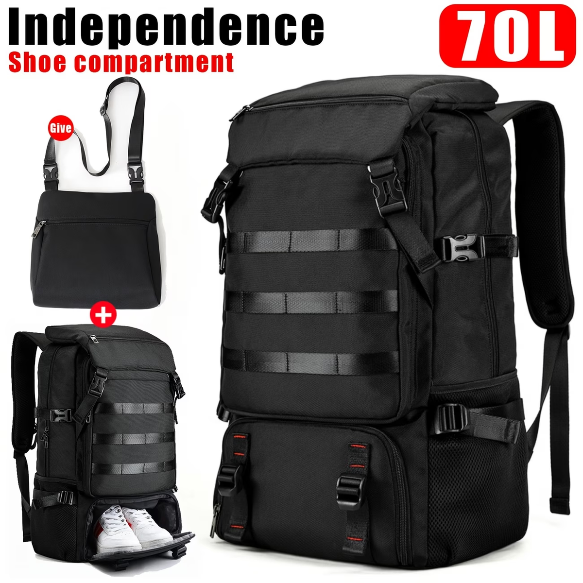 New 70-Liter Large Capacity Vacation Travel Backpack for Men'S Leisure Outdoor Hiking And Mountaineering, Sports Camping Backpack for Business Travel, Lightweight And Multi Functional Backpack for Women'S 15.3-Inch Laptop Backpack