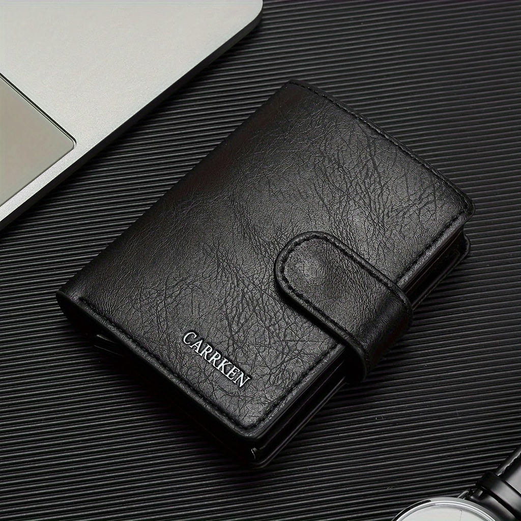 1pc Men's Business Fashion Buckle Spring Card Holder, Multi-functional Large Capacity Wallet, Ideal Gift for Men