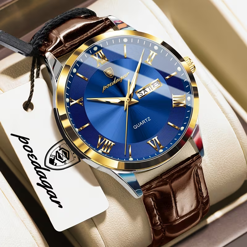 Luxury Business Men's Watch with Luminous Waterproof Calendar, Casual Quartz Men's Wristwatch