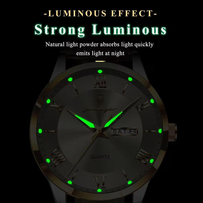 Luxury Business Men's Watch with Luminous Waterproof Calendar, Casual Quartz Men's Wristwatch