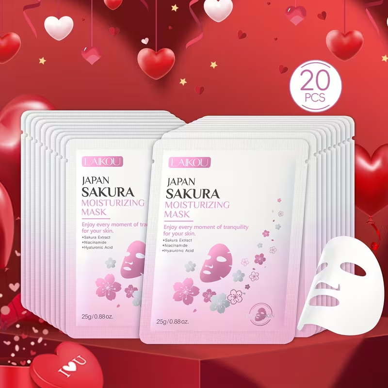 20pcs Japan Sakura Sheet Mask For All Skin Type, Portable For Travelling, Hydrating Skin, Ideal Gift For Valentines Day Christmas