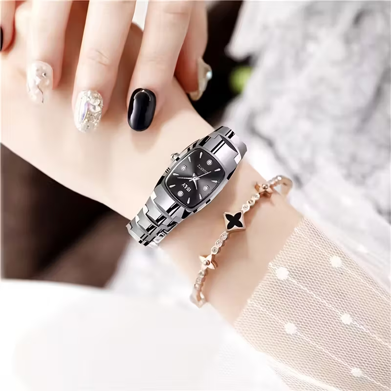1 Elegant Women'S Quartz Wrist Watch | Tonneau Case, Stainless Steel Band, Non-rechargeable Button Battery