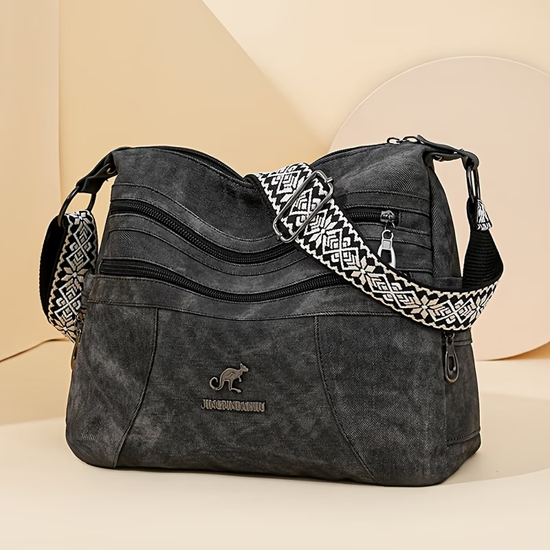 Vintage Style Shoulder Bag for Women, Solid Color, Casual Occasion Handbag with Zipper Closure
