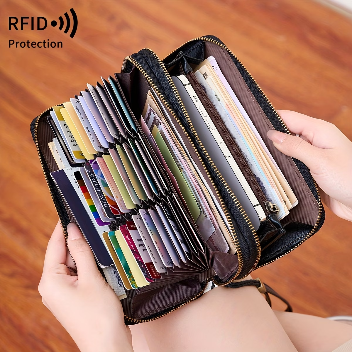 Women'S Retro Leopard Print Large Capacity Wallet with RFID Blocking, Golden-Tone Hardware & Zipper Closure - Multi-Compartment Design with Card Slots