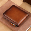 Men'S New Genuine Leather Short Wallet with Large Capacity, Zipper, Tri-Fold Design, And Ultra-Thin Cardholder