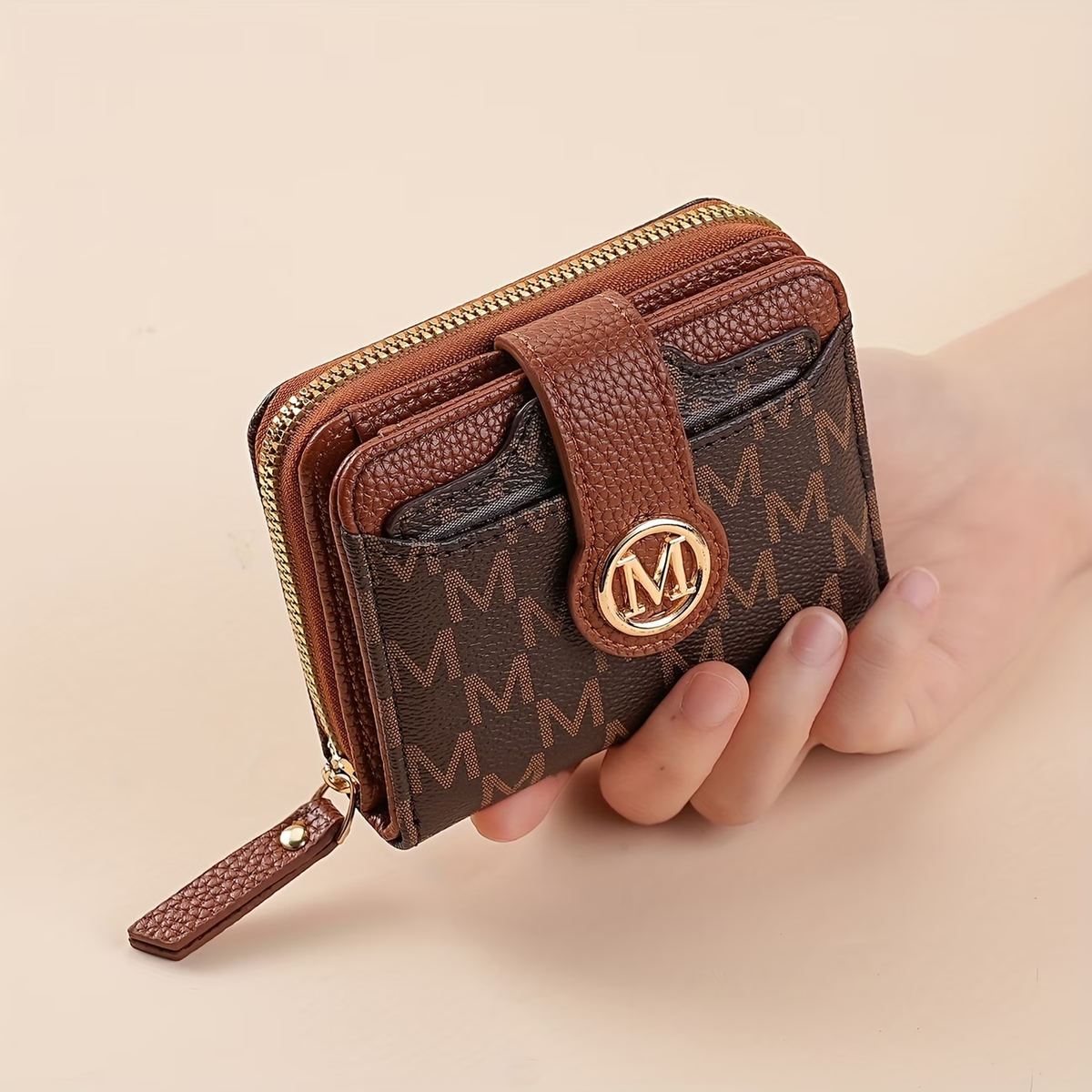 New Lychee Pattern Letter Wallet with Multiple Card Slots and Pockets, Short Compact Women's Bag, Thickened Korean Style Fashionable Vintage Coin Purse for Women