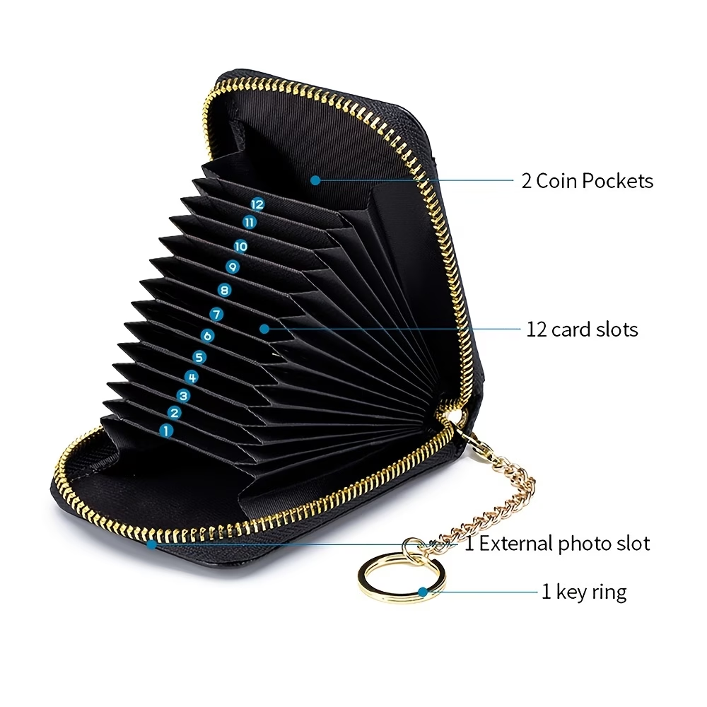RFID Credit Card Holder, Casual Multi-compartment Wallet, Simple Zip Around Card Case