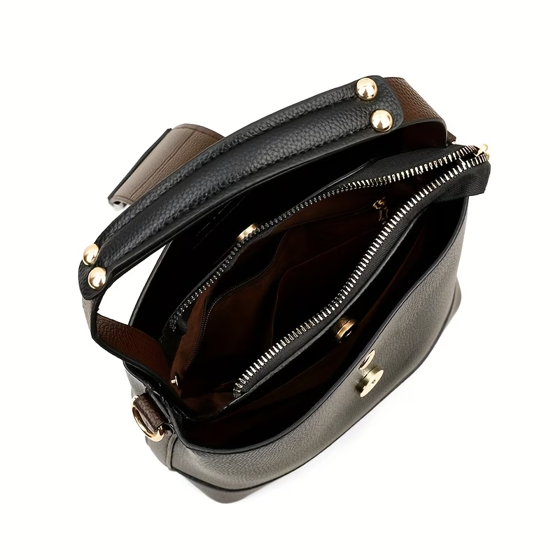 Elegant Solid Bucket Bag with Adjustable Shoulder Strap - Ladies' Multi-Functional Body And Handbag, Lightweight with Zipper Closure
