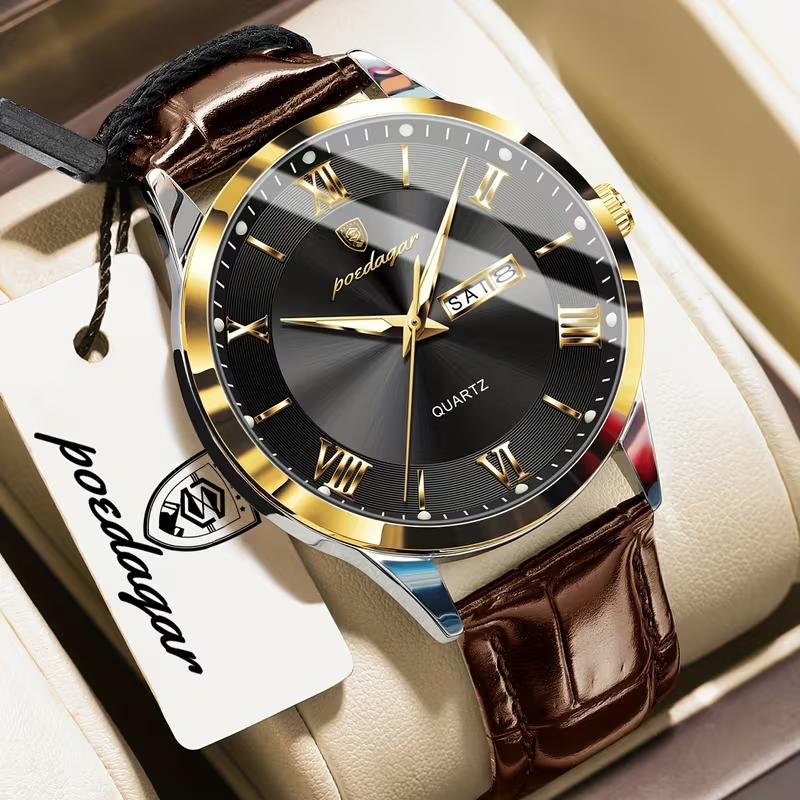 Luxury Business Men's Watch with Luminous Waterproof Calendar, Casual Quartz Men's Wristwatch