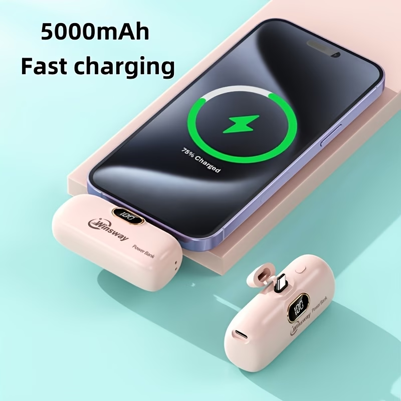 5000mAh Mini Portable Charger Type-C Interface Fast Charging Metal Tail Plug Upgraded Firmly, LED LCD Display, Suitable For Phone 17/16/15Pro/Pro Max/Pad Pro/Android Phones, Suitable For Giving Friends Exquisite And Compact Gifts On Festival