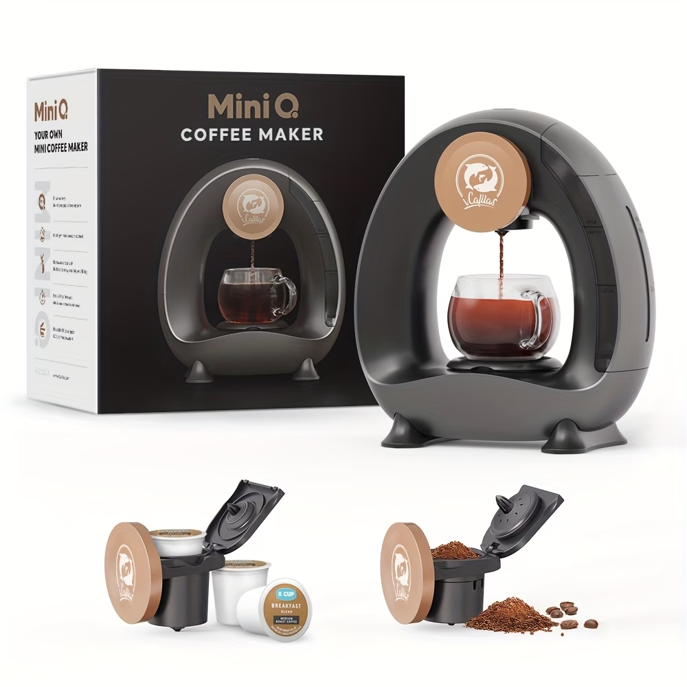 4-8oz Single Serve Coffee Maker 2in 1 Americano Mini Coffee Machine Compatible with Coffee Ground & K Cup, Automatic Drip Coffee Maker/Tea Maker for Home Travel, Fast Brewing & Quiet