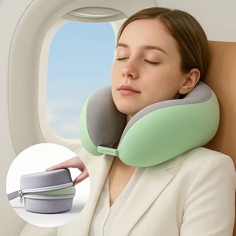 Ergonomic U-Shaped Neck Pillow with Storage Bag - Memory Foam Travel & Office, Removable & Machine-Washable Cover, Lightweight Portable Cervical Pillow for Airplane, Car, Bed - Compression-Fit Design for S (No Power Required) Sinterklaas
