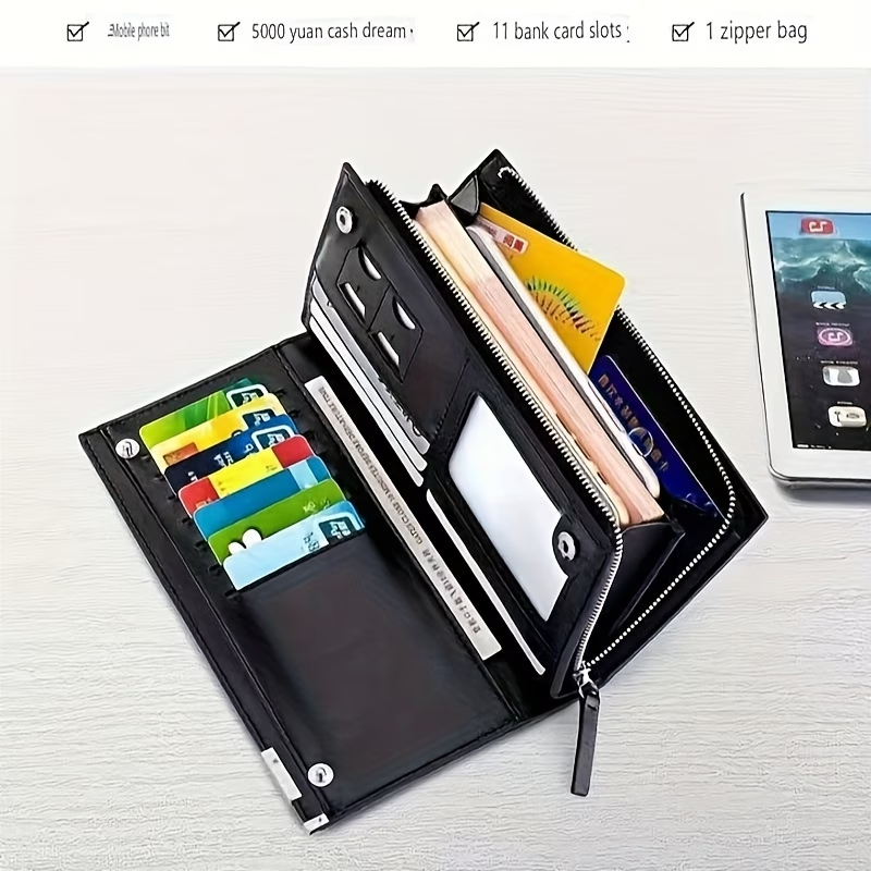 1pc Men's Wallet, Long Large Capacity Casual Trendy Mobile Phone Card Bag, Driver's License Zipper Faux Leather Bag,  Open-mouth