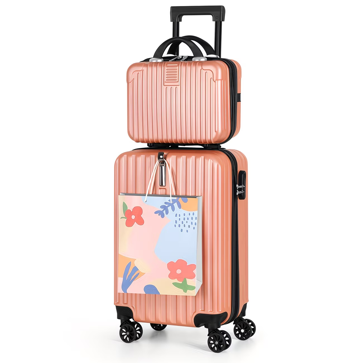 2pcs Luggage Set, 20-Inch Rolling Suitcase & 14-Inch Makeup Bag, Travel Carry-On Trolley Bag with Spinning Wheels & TSA Lock for Business & Leisure Flights. Available In Four Colors.