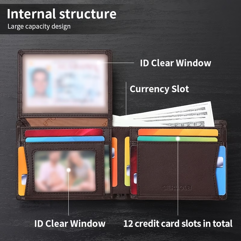 Men's Genuine Leather Short Wallet with Large Capacity Card Slots, Holiday Gift Top Layer Cowhide RFID Blocking Credit Card Holder Portable Cash Business Office Commute Anniversary Birthday Valentine's Day Gift Leather Wallet Father's Day Present