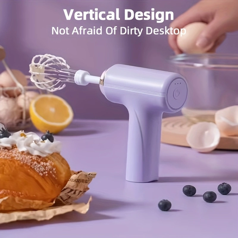 Electric handheld mini mixer with 2 detachable beaters and 3 speed modes.