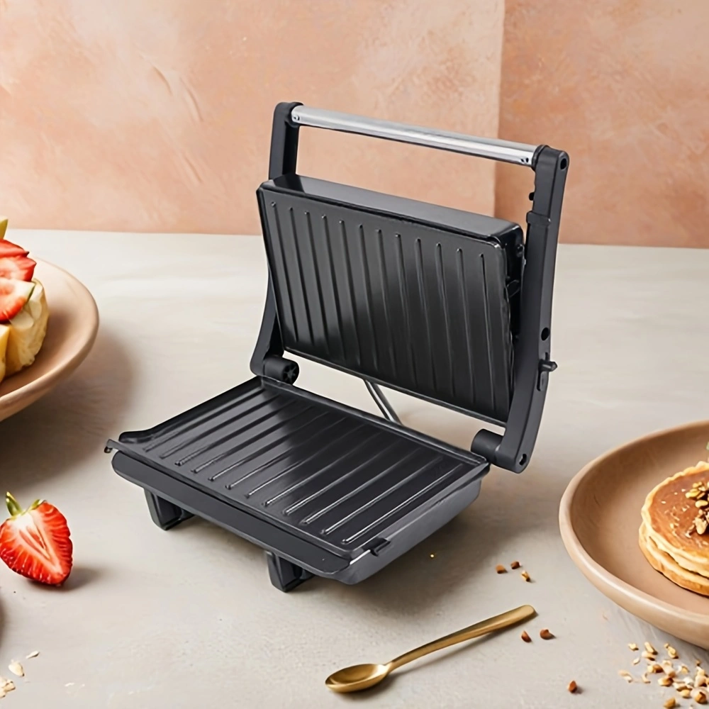 Home Kitchen, Black Square Double-sided Heating Barbecue Machine, High-power Panini Toaster, Steak Grill, Sandwich Machine, Waffle Maker, Heated Electric Pancake Maker, Grilled Sausages And Hamburgers., Home Cooking, Quick Meals