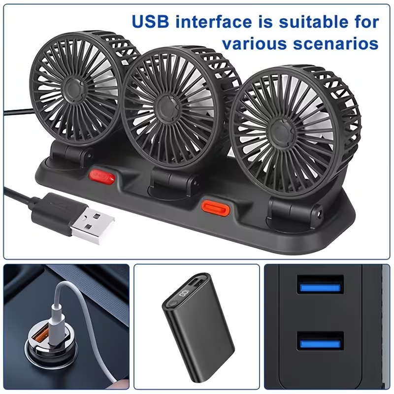 Portable Car Air Conditioning Fan, USB Powered, Desktop Fan, Exhaust Fan, Powerful Airflow, Quiet Mode, Suitable for Home, Outdoor, School, And Office Use. Batteries Not Included.
