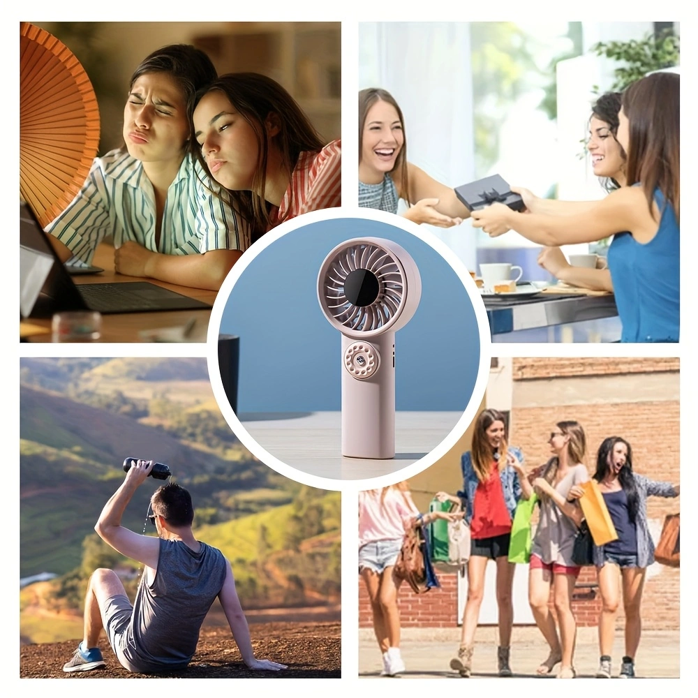 Handheld fan, foldable LED digital display