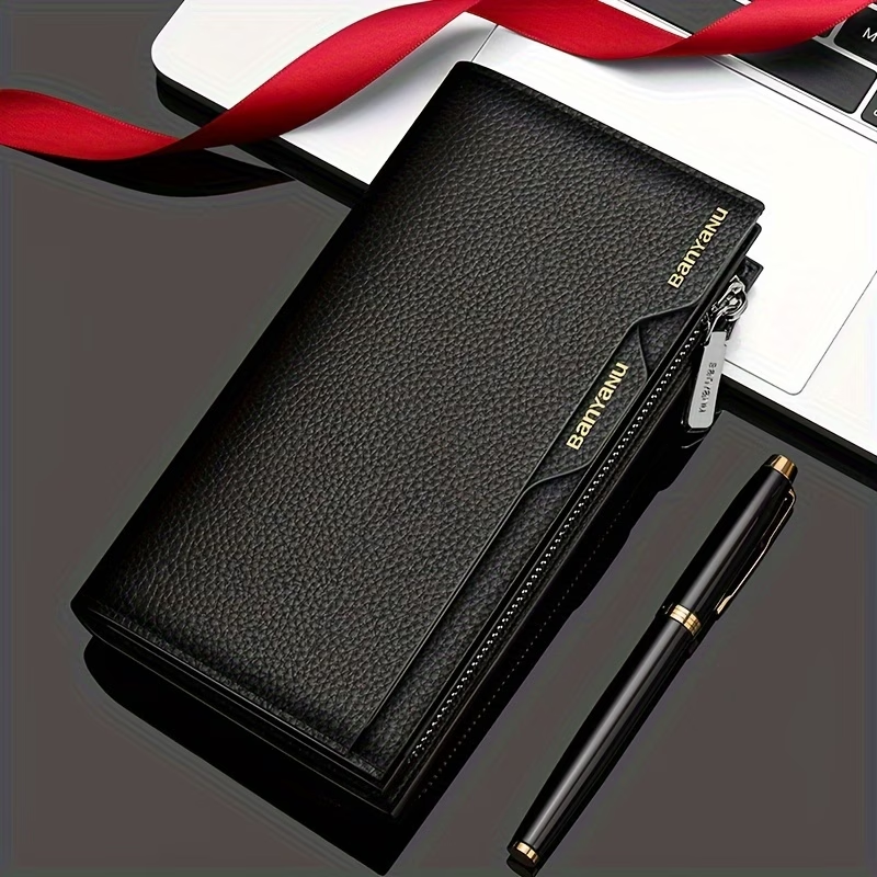 Men's Genuine Leather Long Wallet, New Style Large Capacity Multi-Card Slot Cowhide Clutch with Driver's License Holder, N2033
