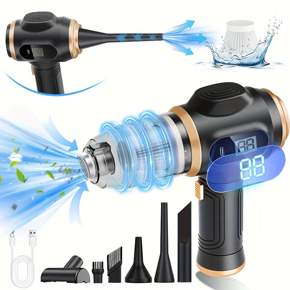 High-Power Handheld Vacuum Cleaner with Strong Suction - Fast Cleaning, Includes Crevice Tool & Multiple Accessories and Brushes, USB Charging, Blowing and Sucking Function, for Home and Car Use, Hair Removal, Quick Cleanup, Ergonomic Grip