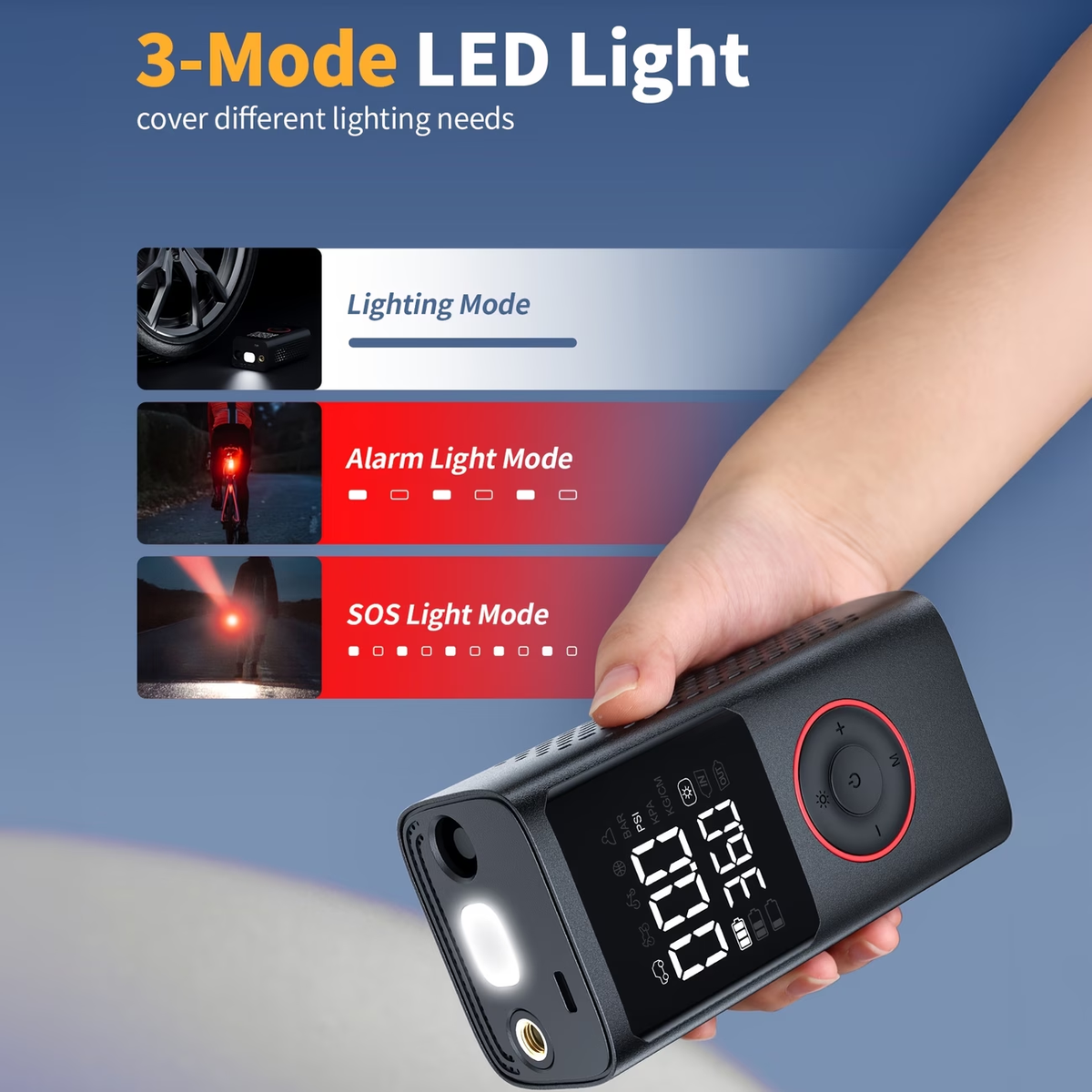 Holiday Special! [Cordless Tire Inflator] Portable Tire Inflator - Cordless Air Compressor with Digital Gauge & LED Light, USB Rechargeable, 3X Fast Inflation for SUV, Cars, Bikes, Motorcycles & Sports Equipment And Ball