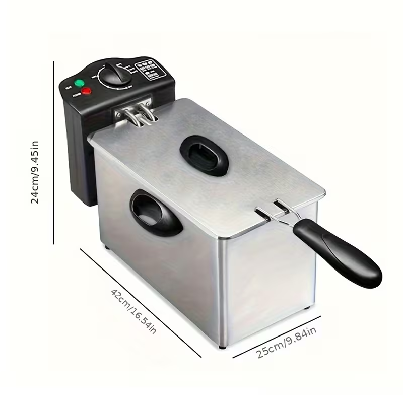 Electric Deep Fryer with a Stainless Steel Basket, Removable Lid, And Oil Container