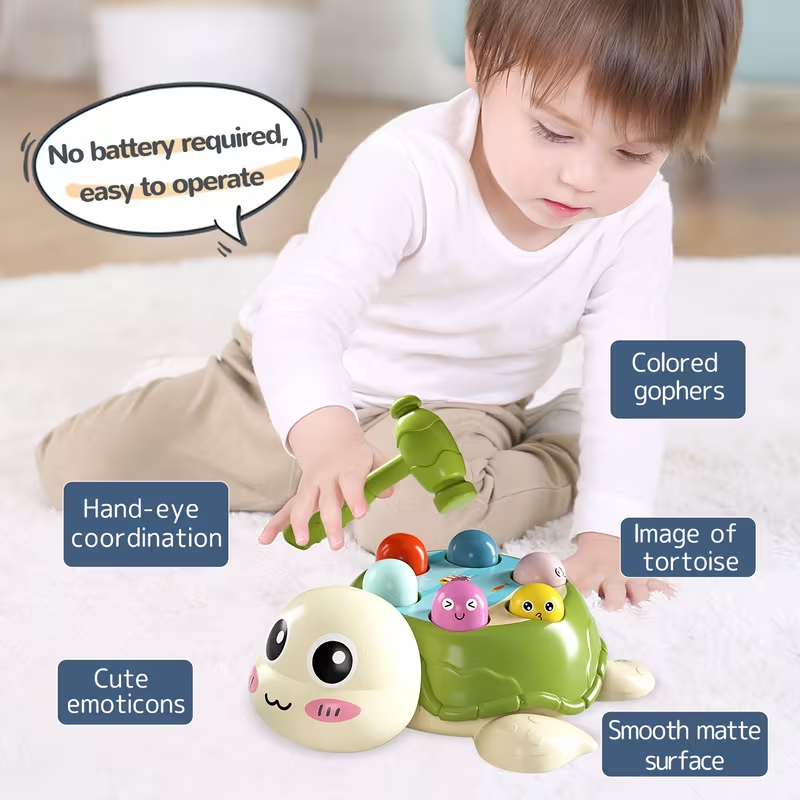 Educational Turtle Toy, Hammering And Pounding Toy, Enhance Hand-Eye Coordination, Parent-Child Interaction Multiplayer Play Desktop Game Educational Toy with 2 Hammers, Gift for Boys Girls Easter, Christmas, Halloween, Thanksgiving Toddlers