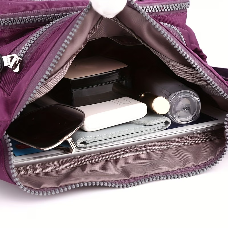 Women's Large Capacity High Quality Nylon Crossbody Bag with Adjustable Strap & Multi-Pocket - Casual Travel Handbag Suitable for Travel,, - Zipper Closure, (Available in Multiple Colors)