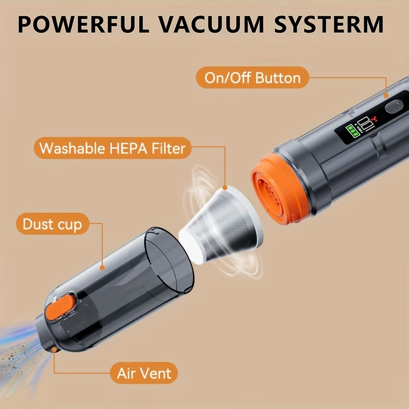 100W Handheld Vacuum Cleaner with Powerful Suction | Upgraded Brushless Motor, Rechargeable Lithium Battery, Suitable for Car, Home, and Office Use, Comes with Cleaning Hose